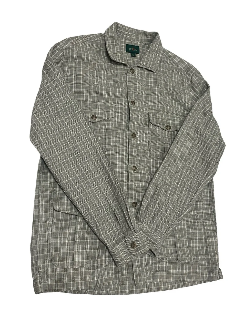 JCrew J Crew Oarsmen Plaid Linen Cotton Chore Shirt Jacket Shacket Sz M Preppy